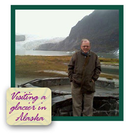 Tom Copeland visiting a glacier in Alaska